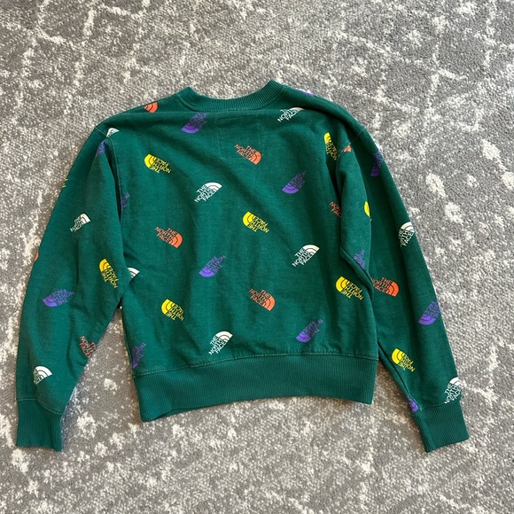 The North Face Colorblock logo recycled cropped sweatshirt in evergreen - Picture 10 of 13